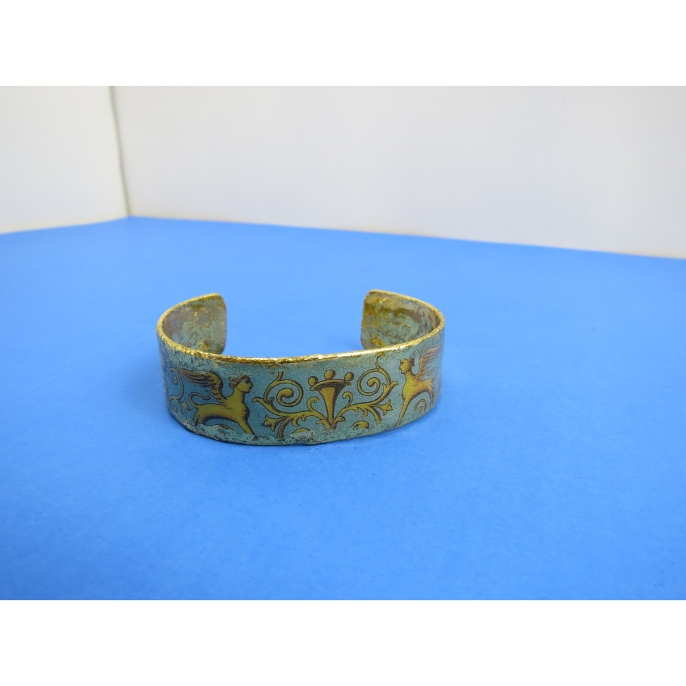 Evocateur Gold Leaf Cuff Bracelet Winged Lions Made in USA Gold Cuff
